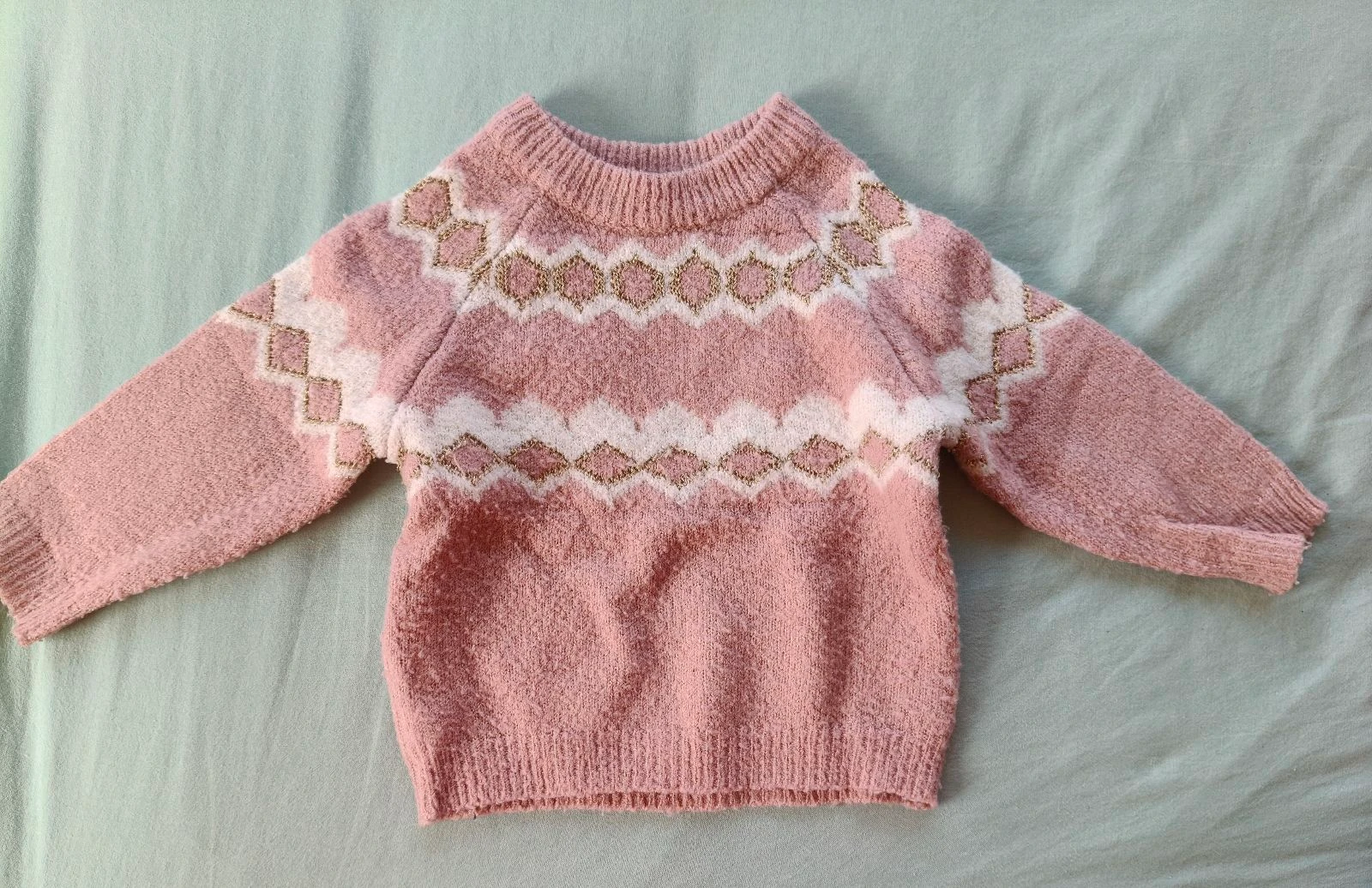 Pull chaud fille Bub'l rose losanges 9 mois